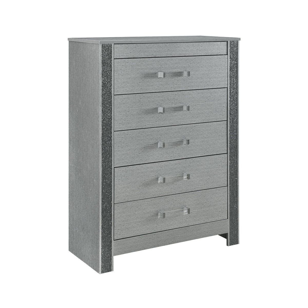 Silver Accent Chest with Hidden Jewelry Compartment and Bar Handle