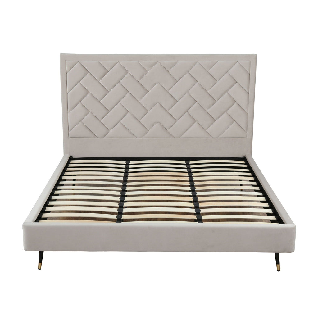 Upholstered Bed with Headboard and Slats - Multiple Colors