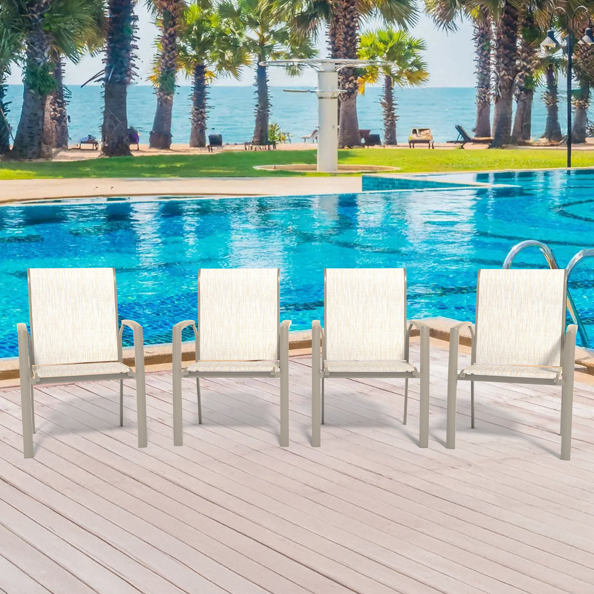 Metal Outdoor Patio Chairs Set of 2 with Stackable Design - Black