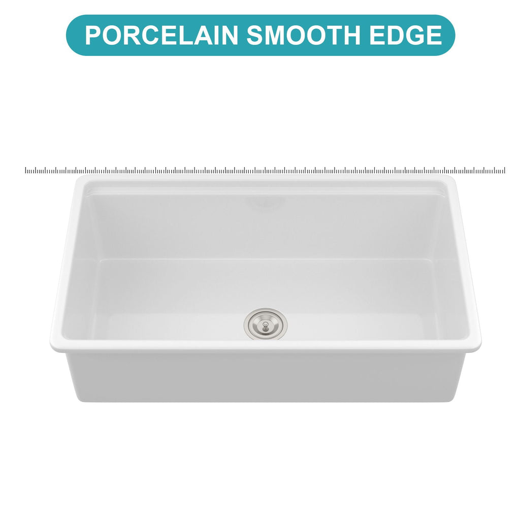 Porcelain Undermount Workstation Single Bowl Kitchen Sink – White