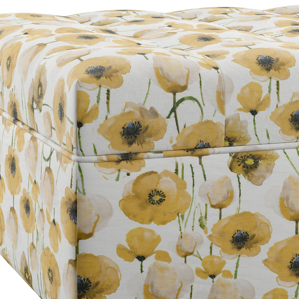 Floral Storage Ottoman with Traditional Design - Gold