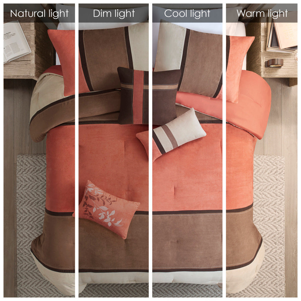 Faux Suede Comforter Set with Decorative Pillows - Coral California King
