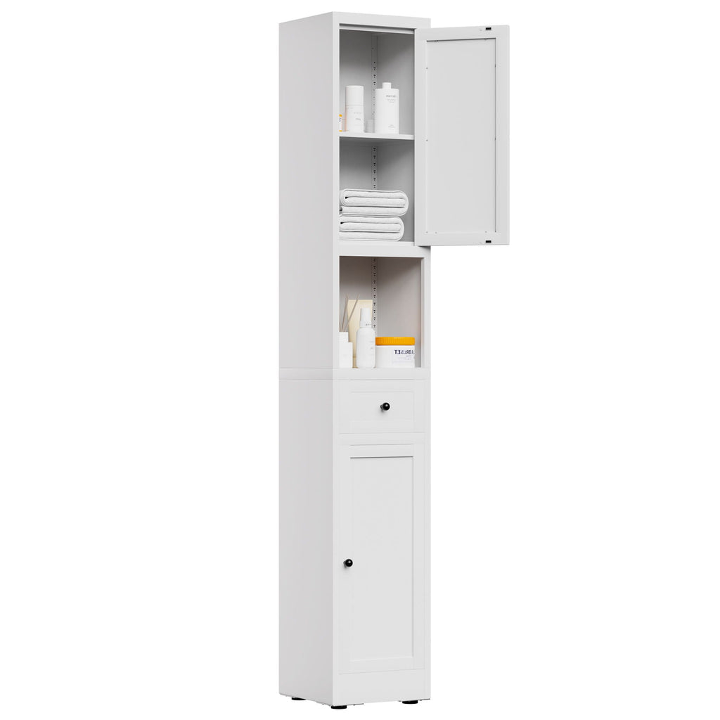 Tall Bathroom Storage Cabinet with Adjustable Shelves - White Steel