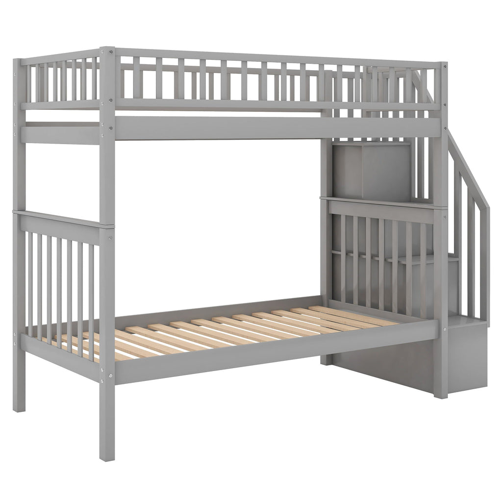 Bunk Bed with Staircase and Storage Options - Dark Gray or White