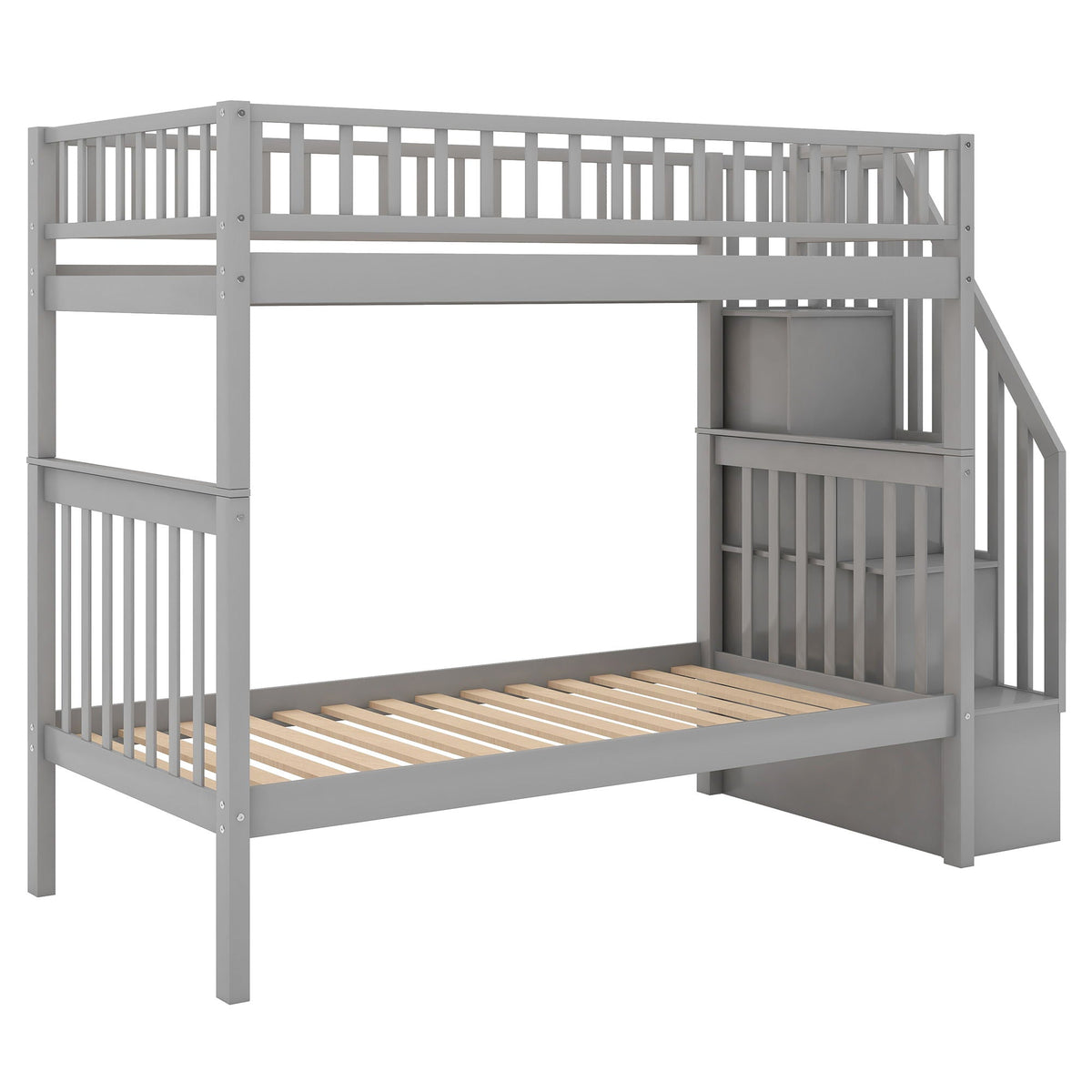 Bunk Bed with Staircase and Storage Options - Dark Gray or White
