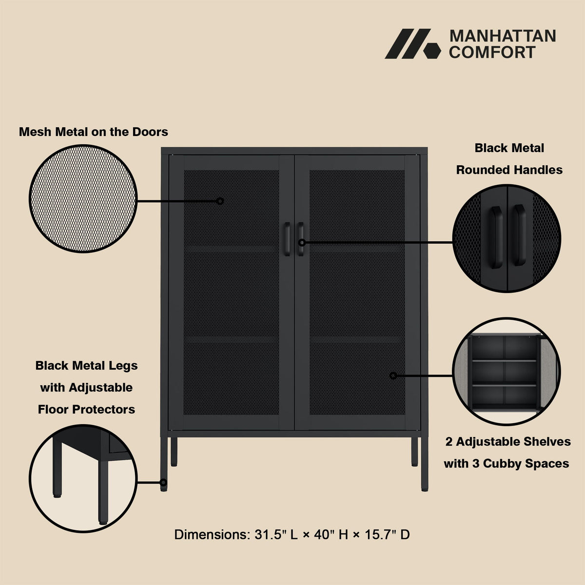 Metal Accent Cabinet with Adjustable Shelves - Black, Green, or White