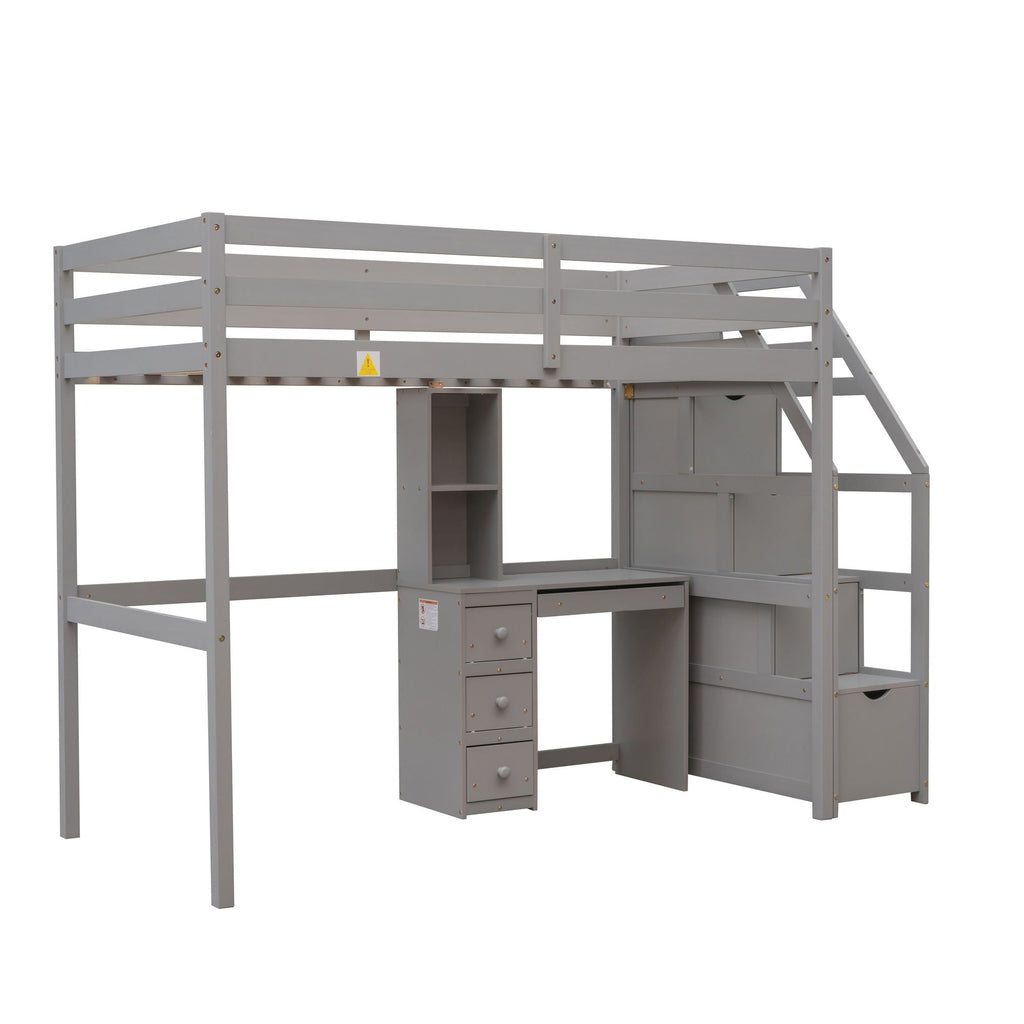 Storage Loft Bed with Stand Alone Bed and Desk - Twin Size