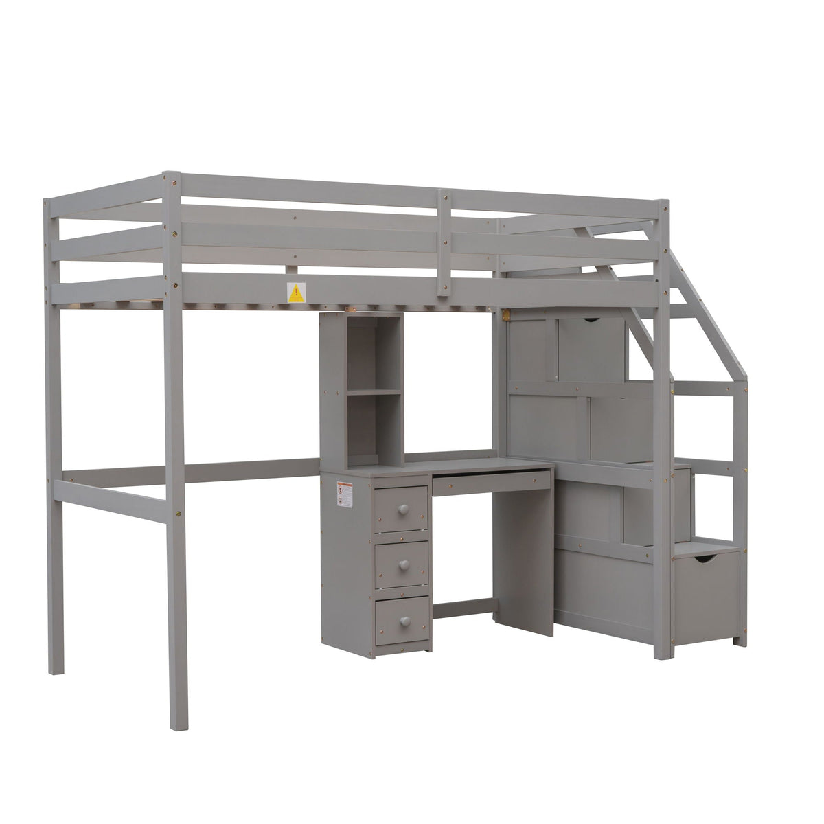 Storage Loft Bed with Stand Alone Bed and Desk - Twin Size