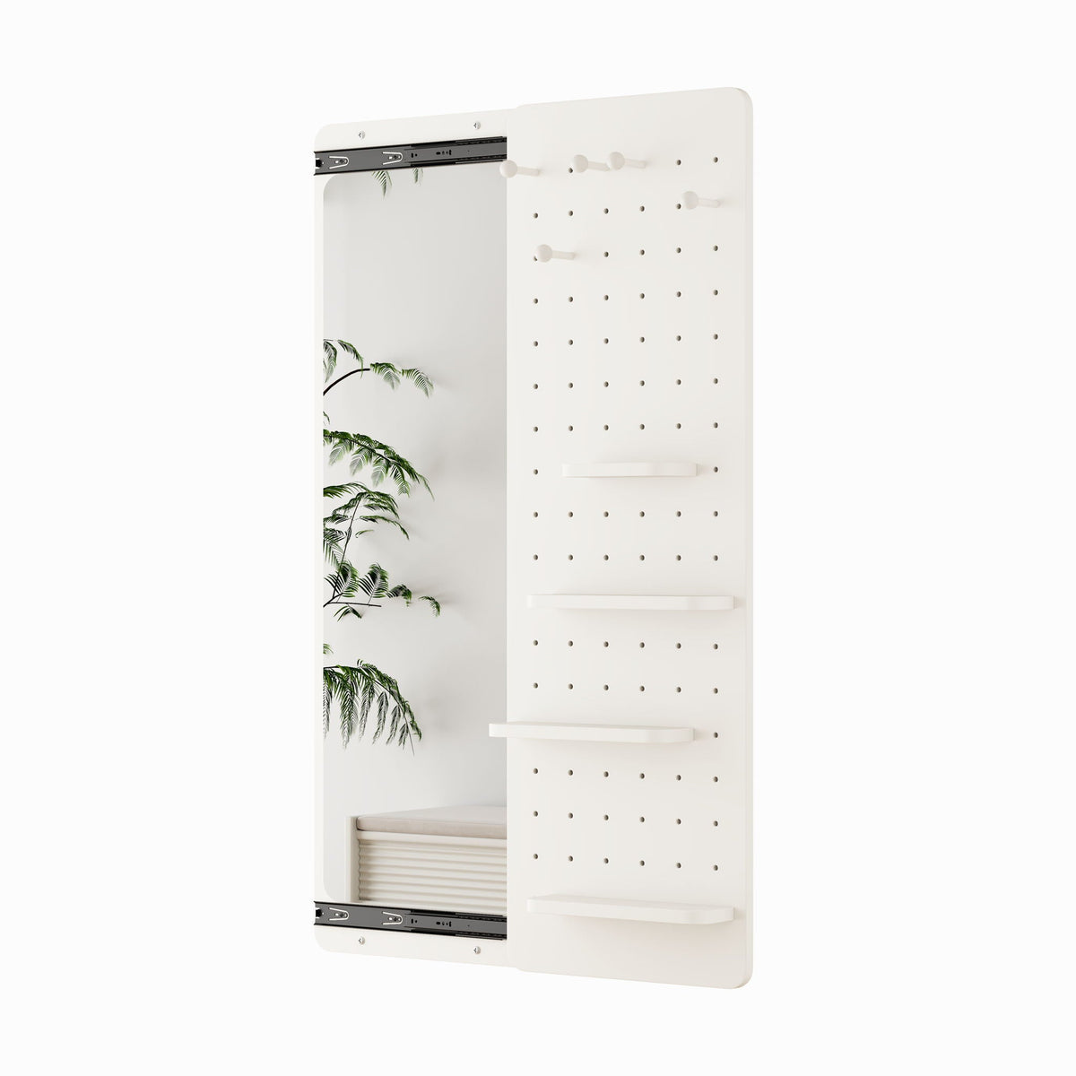 Full Length Wall Mounted Mirror with Shelf and Hook - Dark Brown, White, or Light Brown
