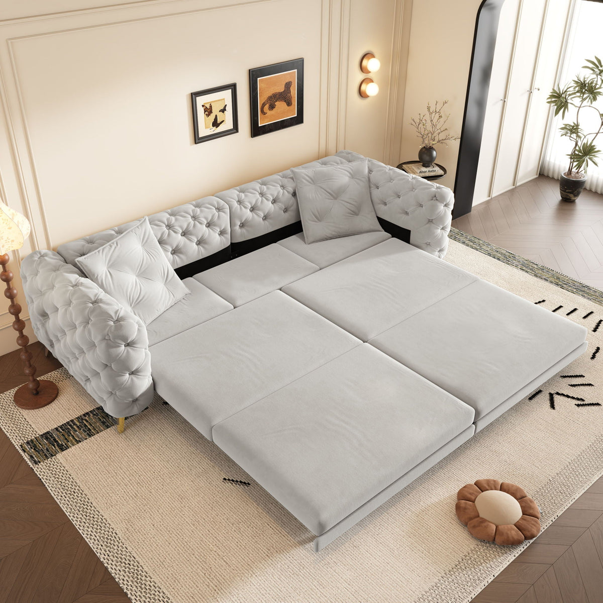 3-In-1 Convertible Sleeper Sofa Set with Deep Seat & Movable Ottoman - White, Beige, Gray
