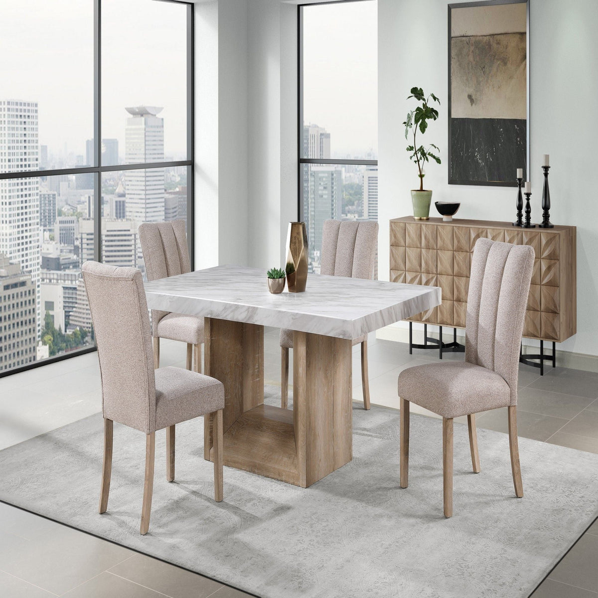 Sheena Dining Table with Faux Marble Top - White or Gray