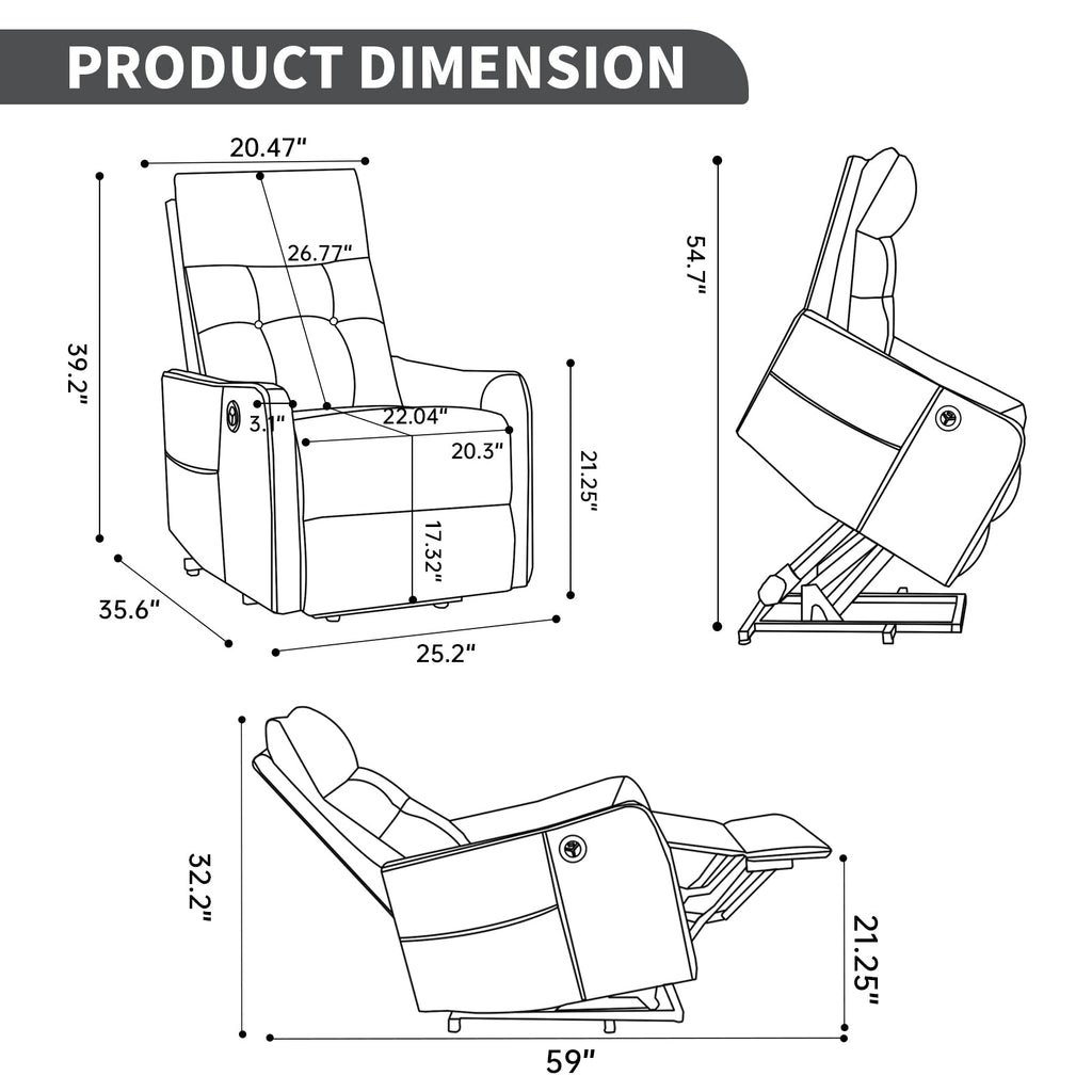 Black PU Power Lift Recliner Chair