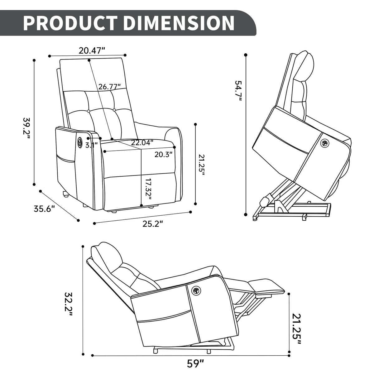 Black PU Power Lift Recliner Chair