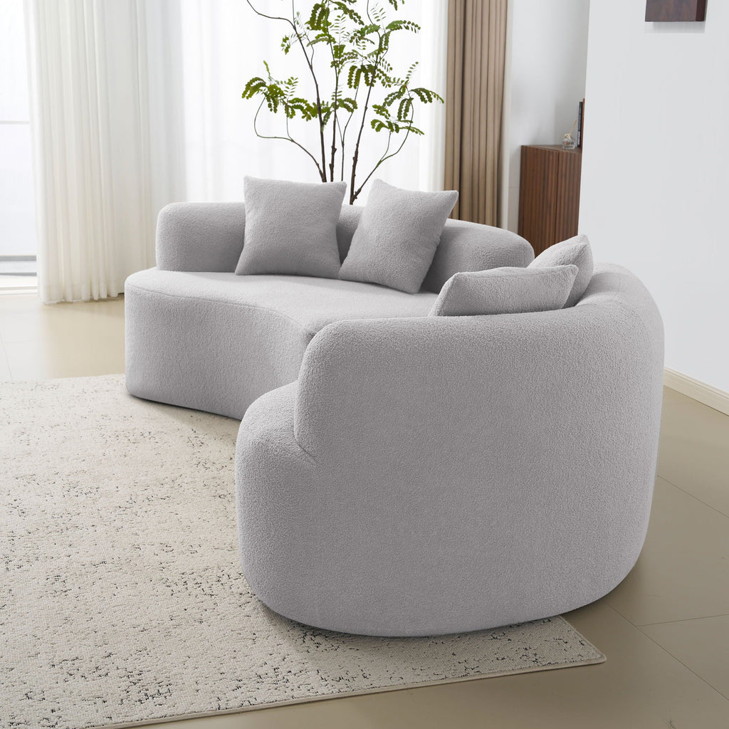Curved 4 Seater Full Compression Sponge Sofa with Soft Upholstery - White or Gray