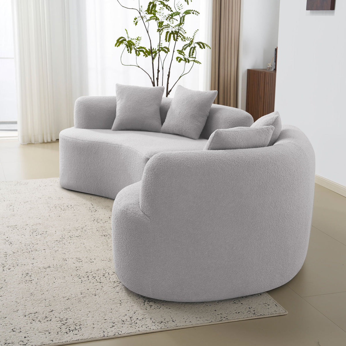 Curved 4 Seater Full Compression Sponge Sofa with Soft Upholstery - White or Gray