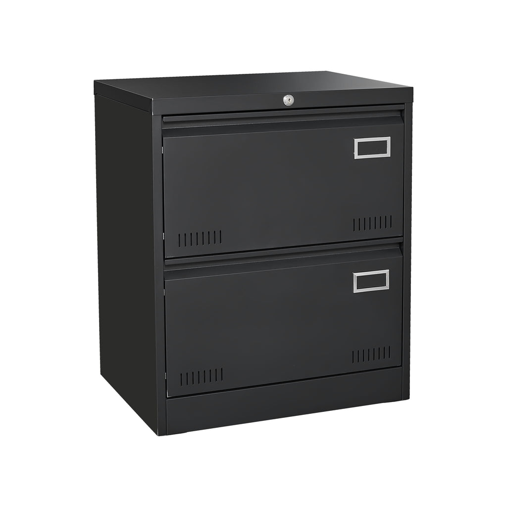 Black Metal Lateral Filing Cabinet with Lock – 2 Drawer Office File Cabinet