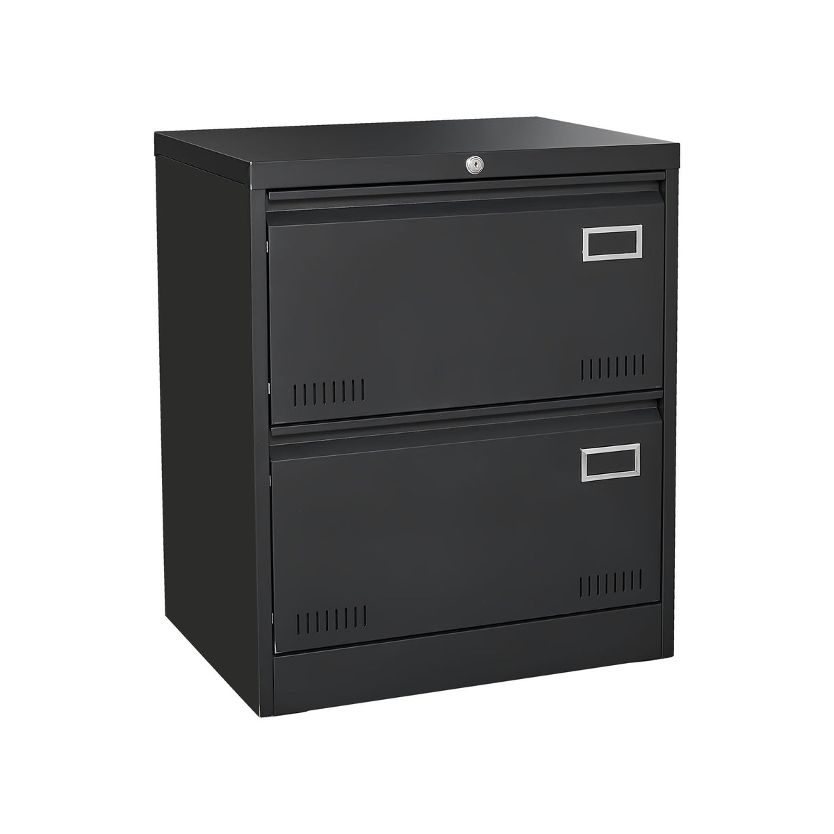Black Metal Lateral Filing Cabinet with Lock – 2 Drawer Office File Cabinet