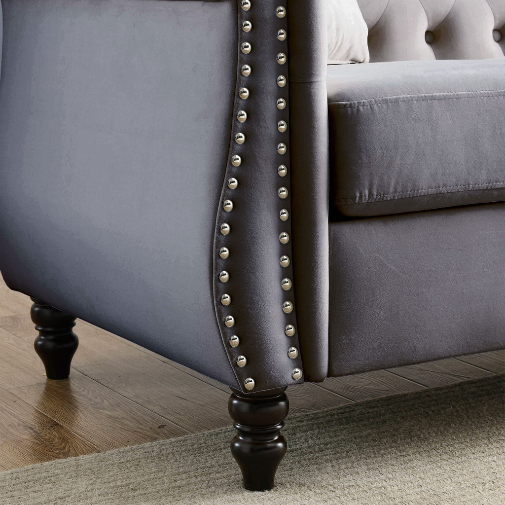 Chesterfield Sofa with Rolled Arms and Nailhead Trim – Solid Wood Frame
