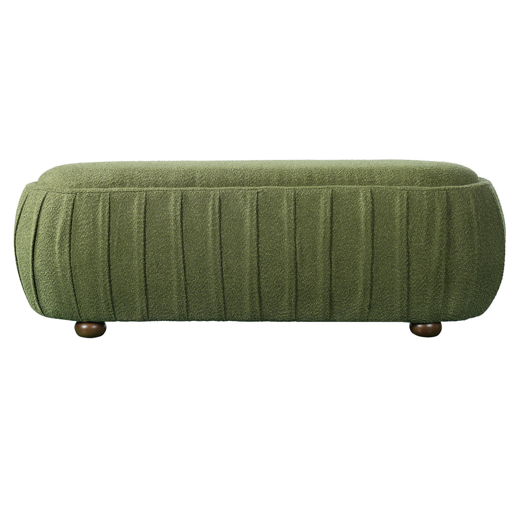 Upholstered Oval Ottoman with Boucle Fabric - Olive Green