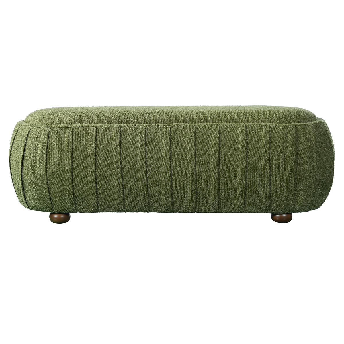 Upholstered Oval Ottoman with Boucle Fabric - Olive Green