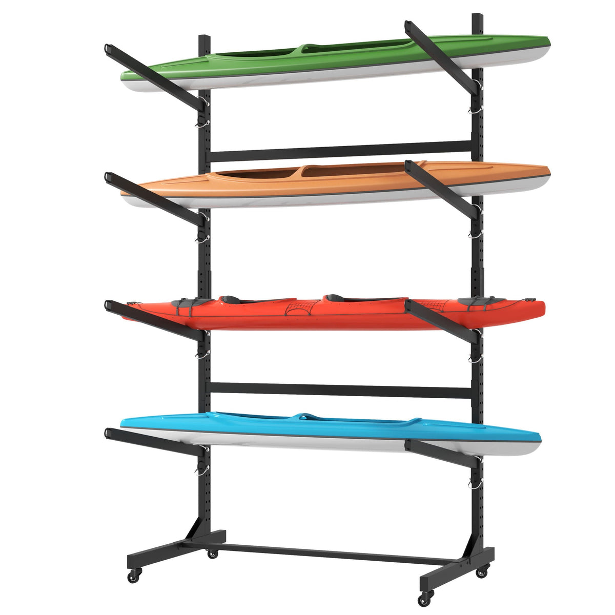 Freestanding Kayak Storage Rack with Lockable Wheels - Black