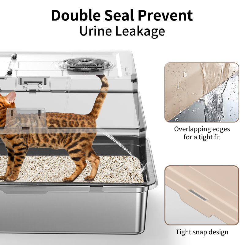 Stainless Steel Cat Litter Box with High Sides - Silver