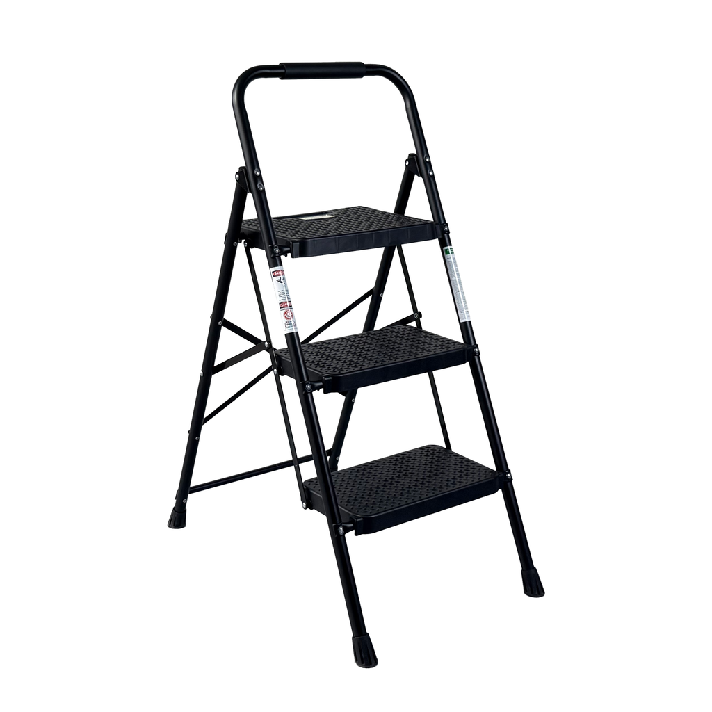 3 Step Ladder Folding Step Stool with Wide Anti-Slip Pedal - Black