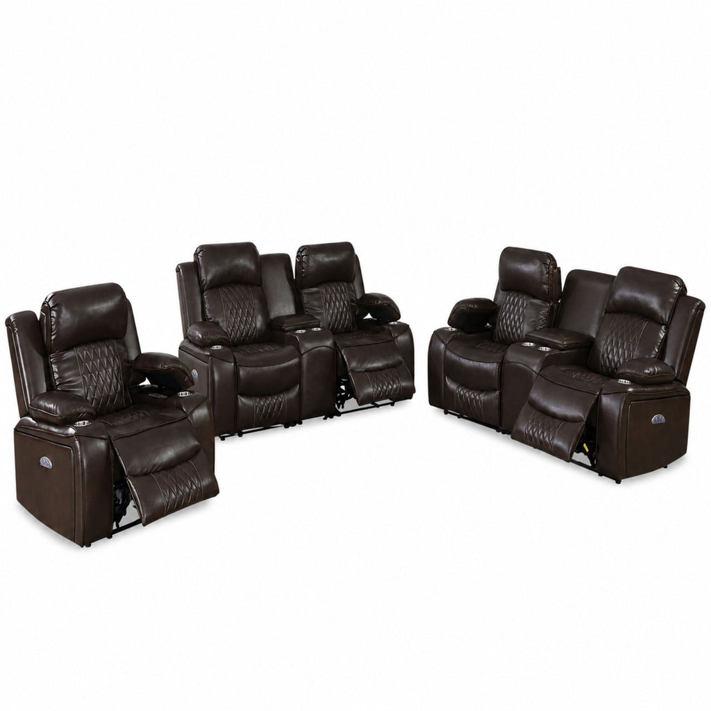 Power Motion Living Room Set with Adjustable Headrest & USB Port - Dark Brown or Dark Gray