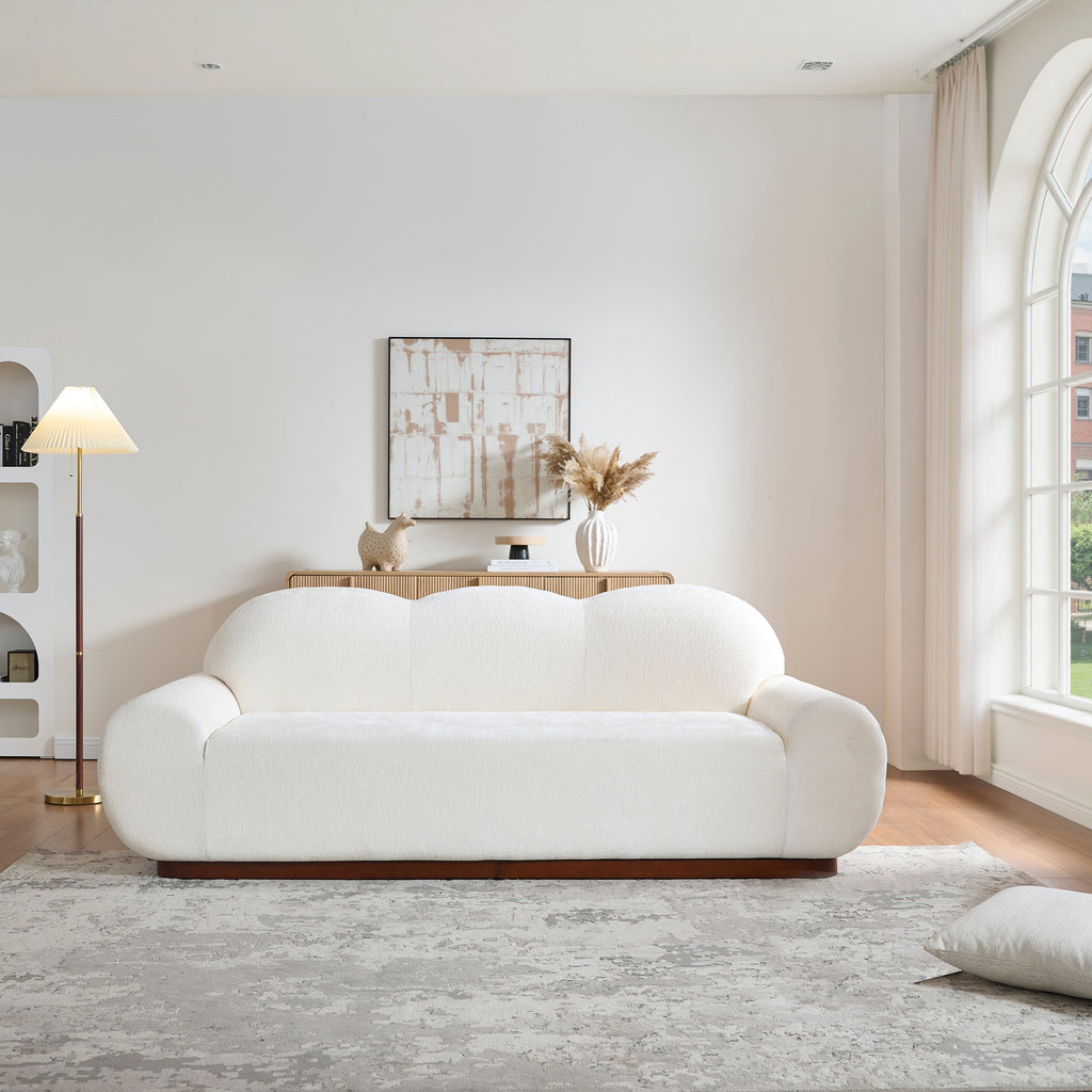 88 Inch Round Arm Cloud Curved 3-Seater Modern Upholstered Chenille Sofa with Durable Base - Snow