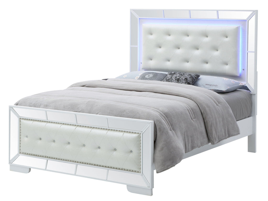 Modern Contemporary Panel Bed with Diamond Tufted Headboard - White