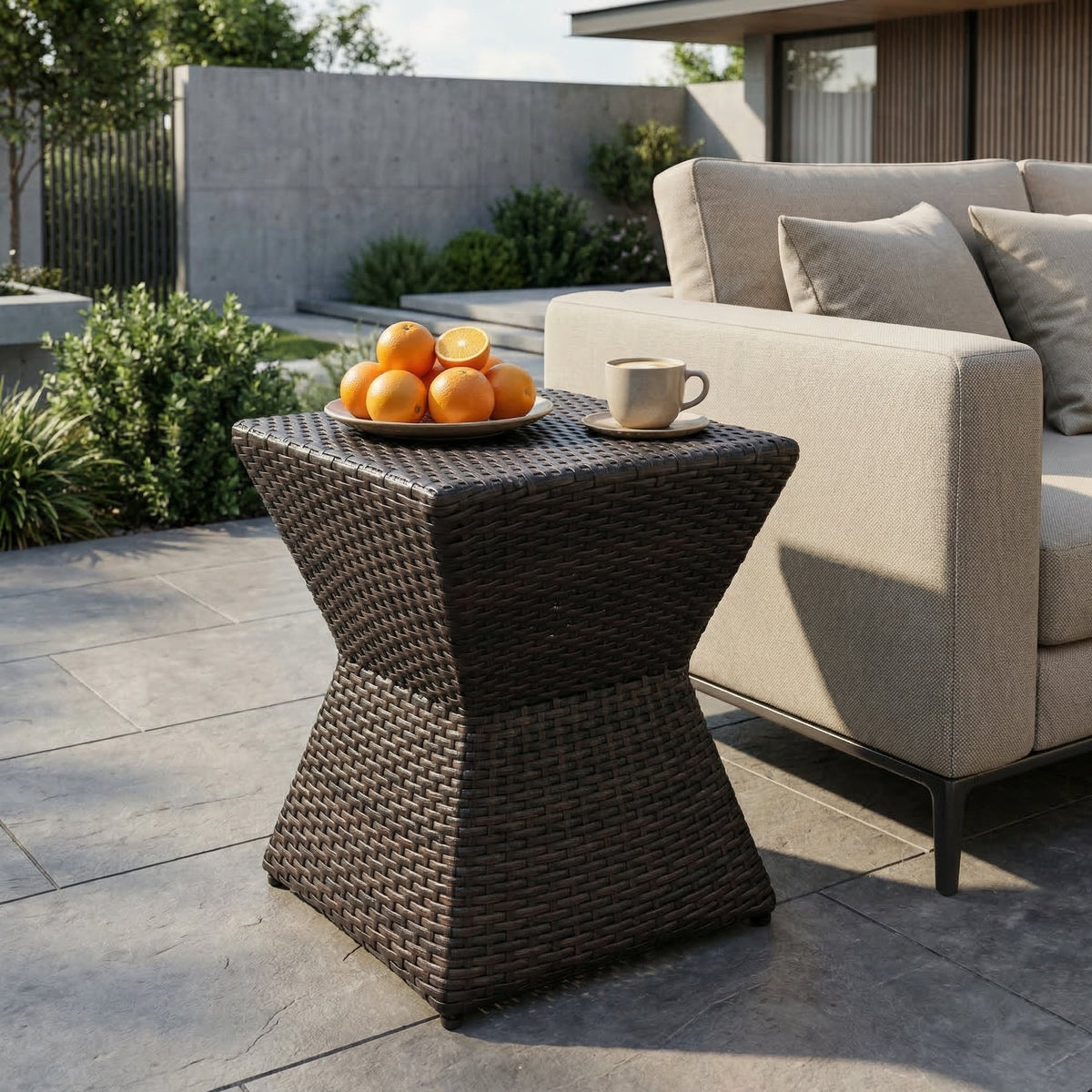 Calhoun 16 Outdoor Wicker End Table with Weather-Resistant Wicker - Brown
