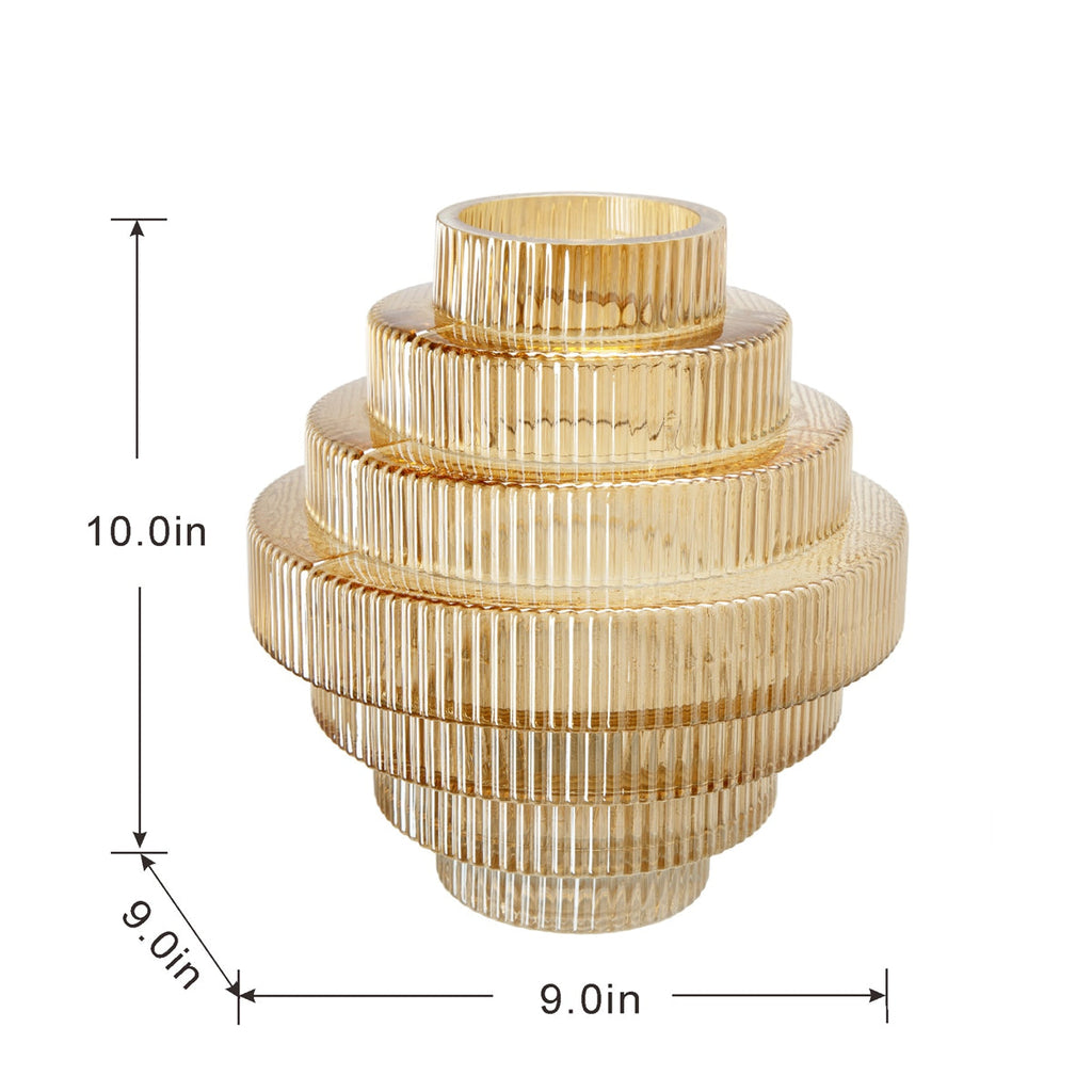 Tiered Geometric Glass Vase with Amber Luster Finish - Multicolor