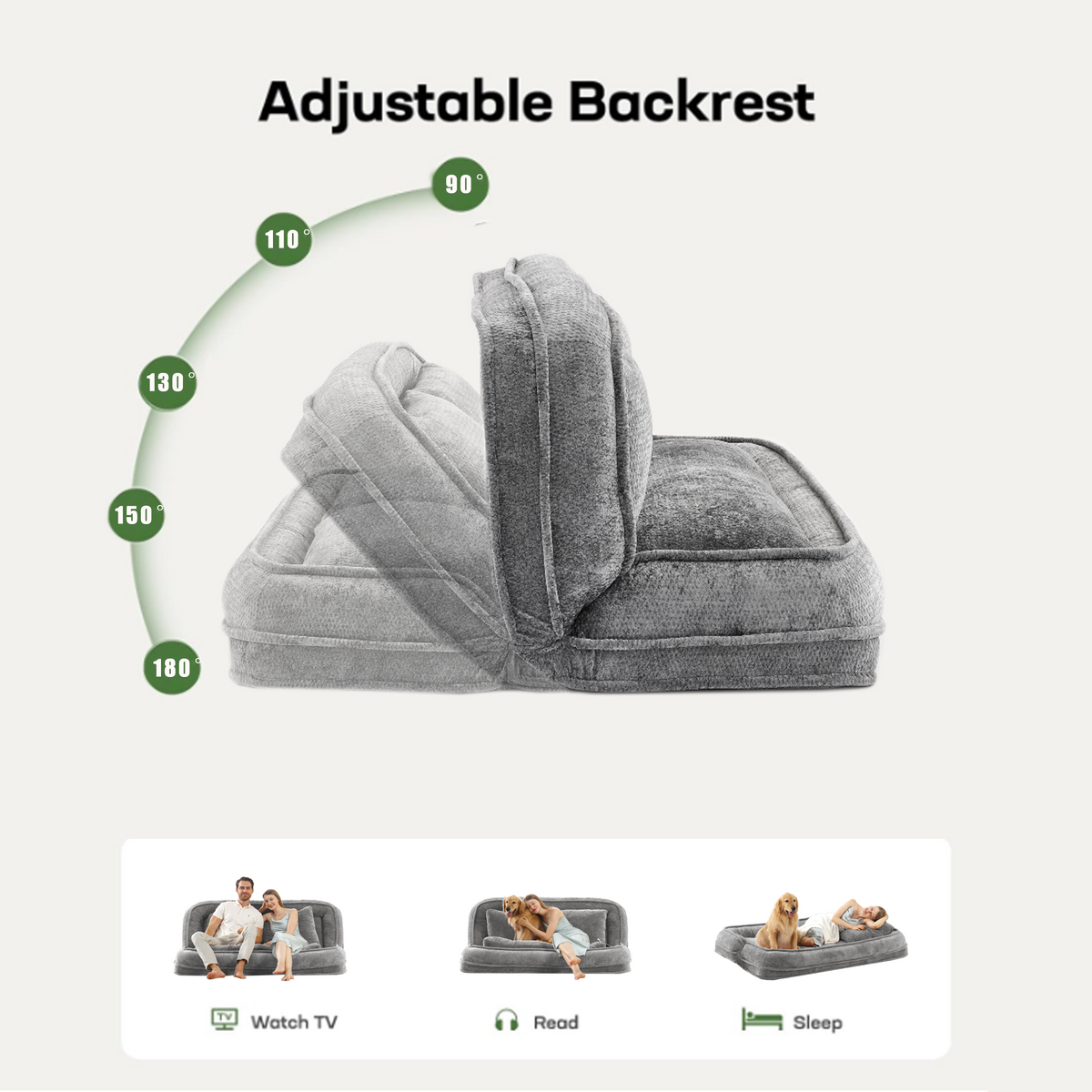 Double Human Dog Bed Loveseat - Extra Large Floor Couch with Adjustable Comfort