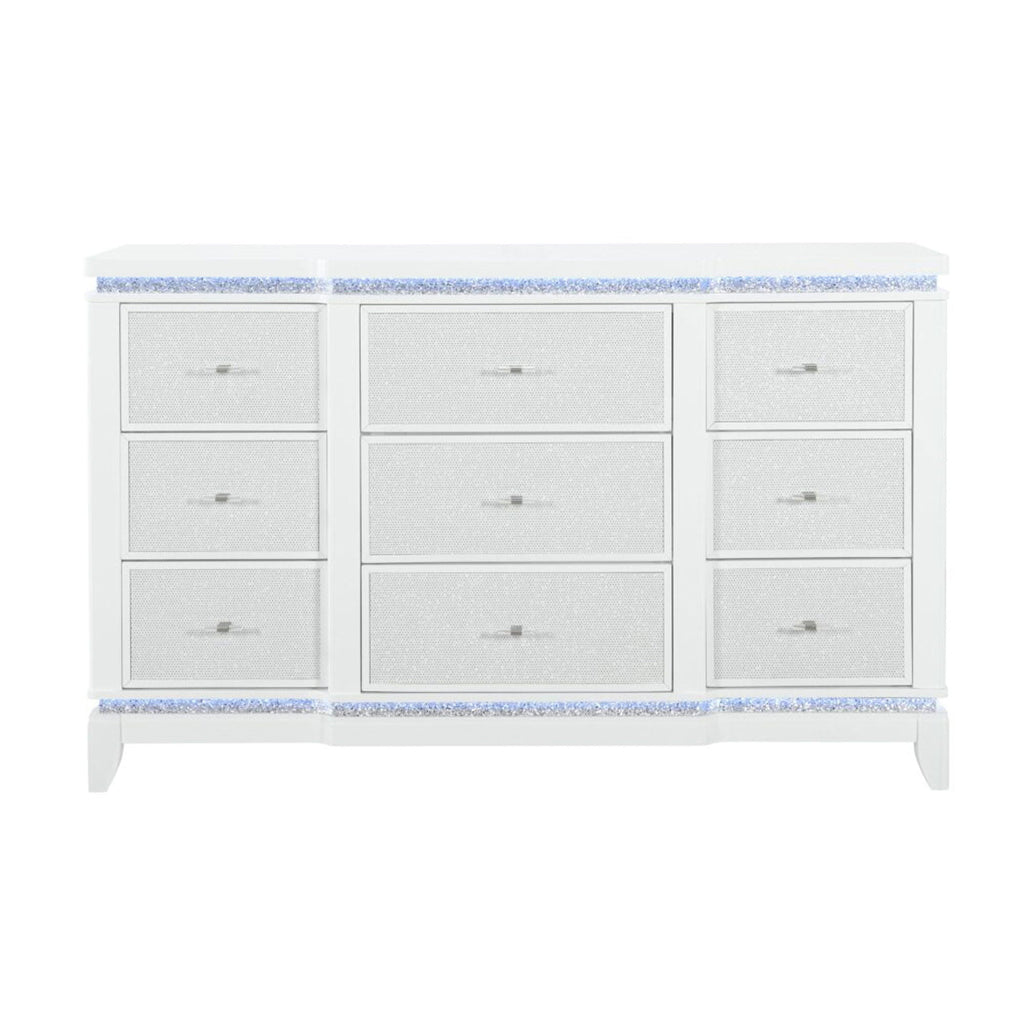 Adalid - Dresser With LED Light And Glittered Drawer Fronts - White