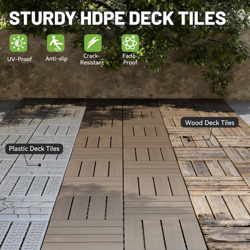 HDPE Interlocking Deck Tiles with All-Weather Durability - Dark Brown or Dark Grey
