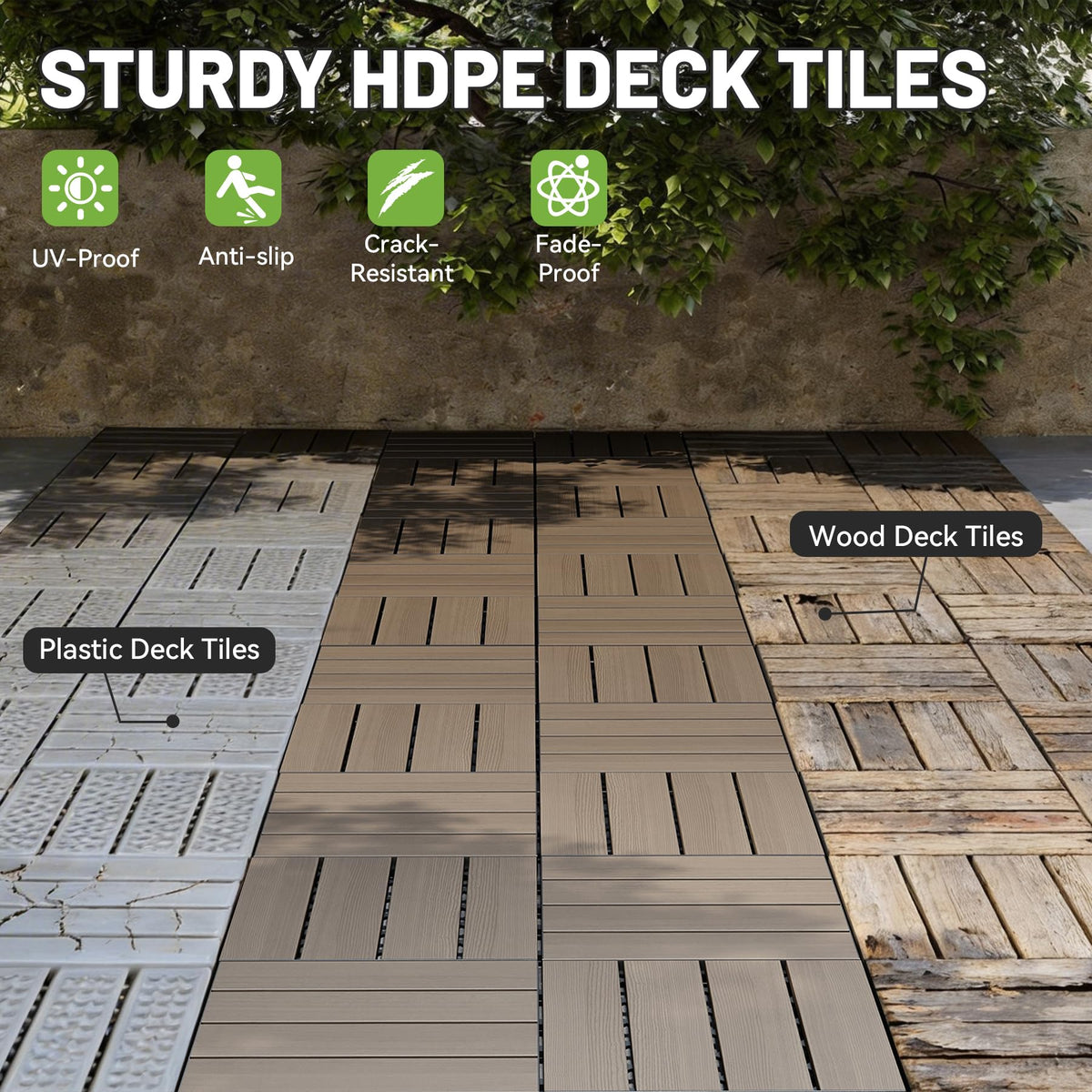 HDPE Interlocking Deck Tiles with All-Weather Durability - Dark Brown or Dark Grey