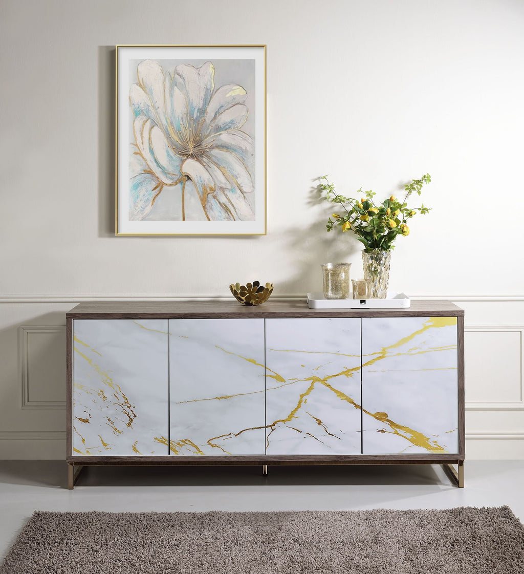 Paavan Console Cabinet with Ample Storage - White / Champagne