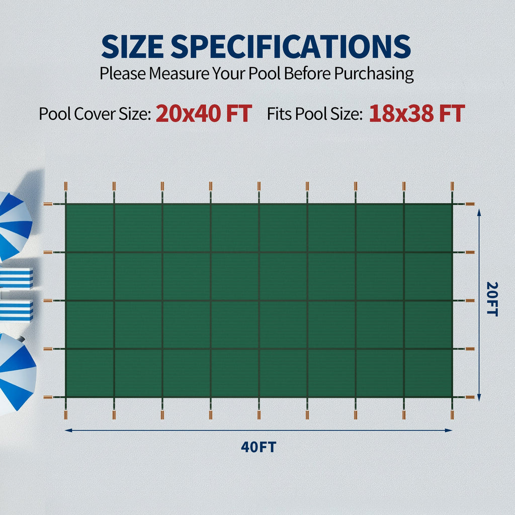 Swimming Pool Safety Cover with Triple-Stitched Polypropylene Mesh - Green or Blue