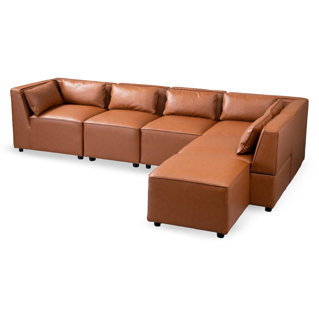 Modular Sofa with Vegan Leather Upholstery - Cognac