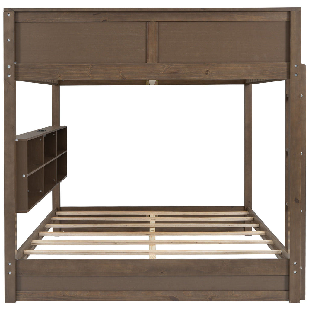 Queen Bunk Bed with Storage Cabinets and USB Ports - Dark Brown or White