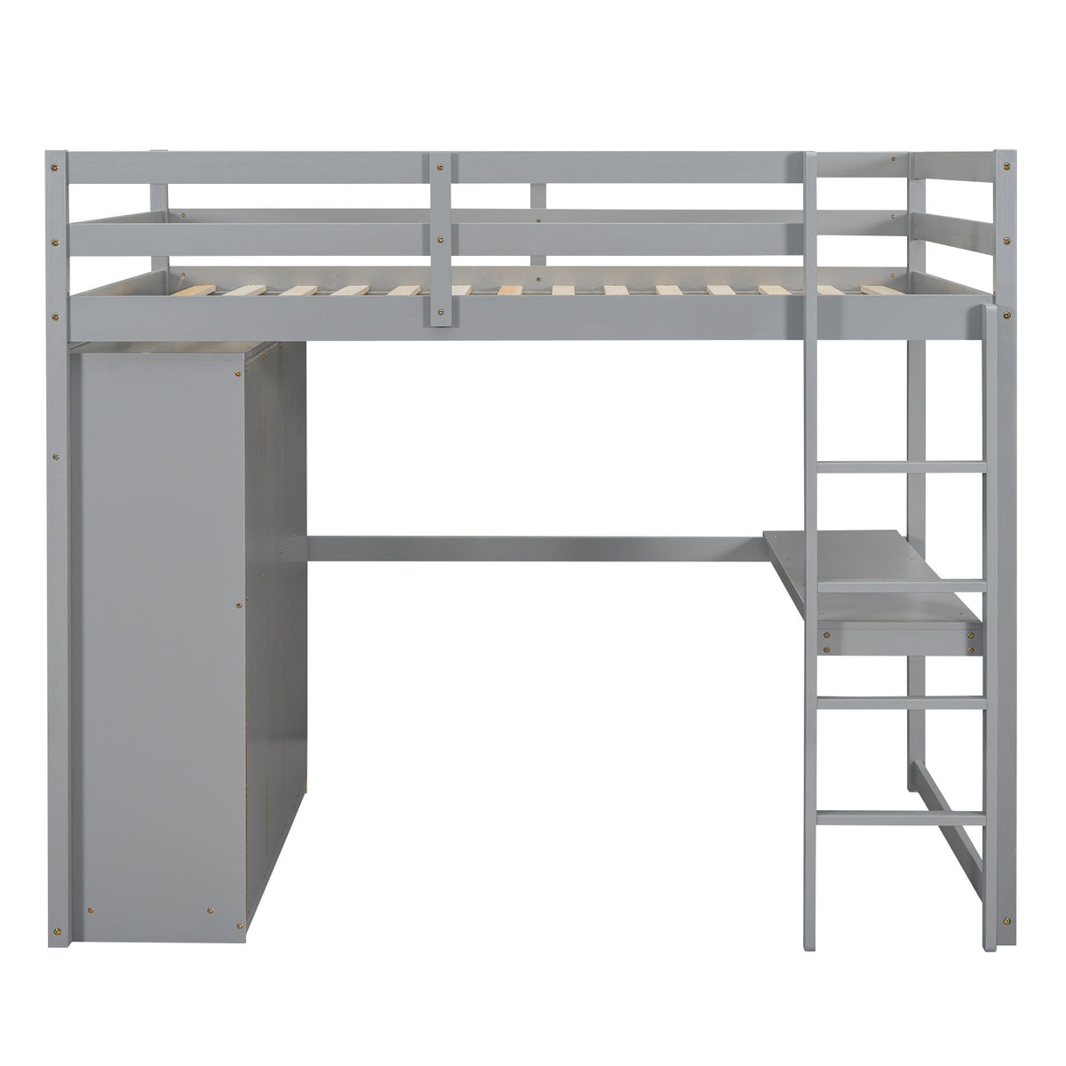 Full Size Loft Bed with Built-In Wardrobe, Shelves, and Drawers - White or Dark Gray