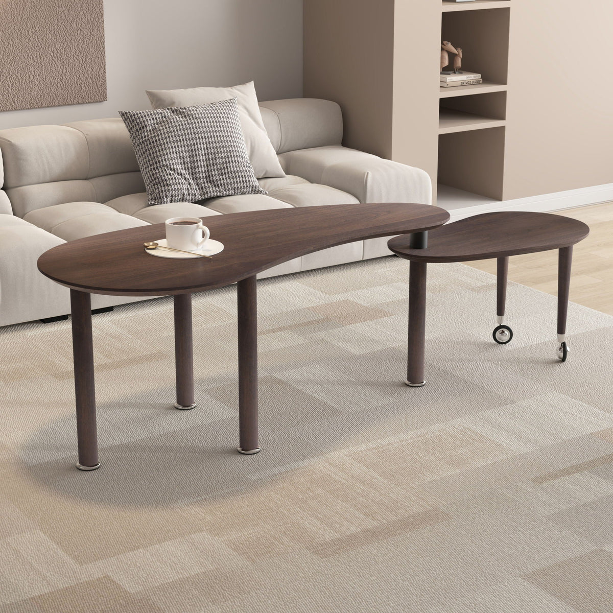 Rotatable Coffee Table with 360 Degree Swivel - Walnut