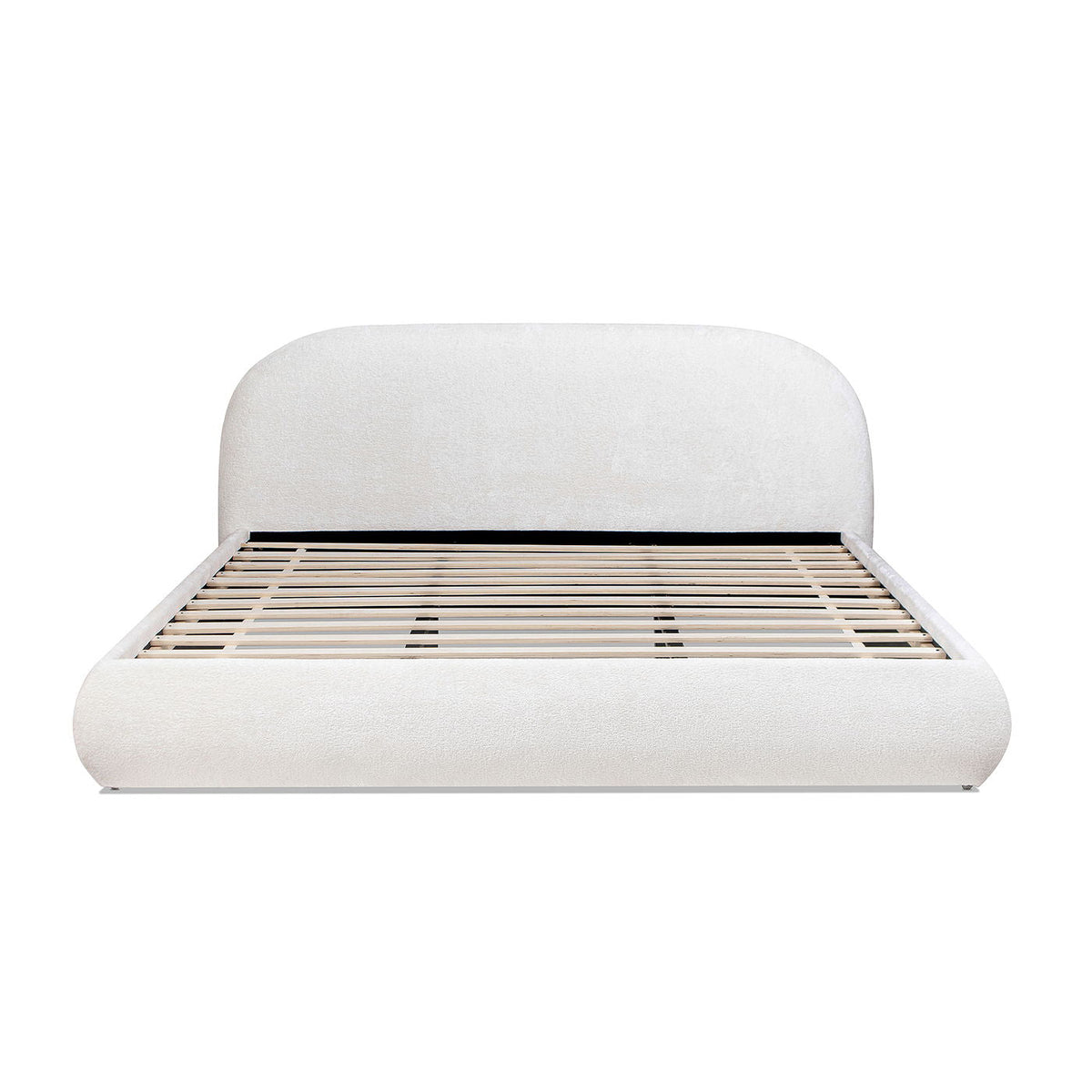 Archie Puffy Grounded Upholstered Platform Bed with Rounded Headboard - Green, White, Beige