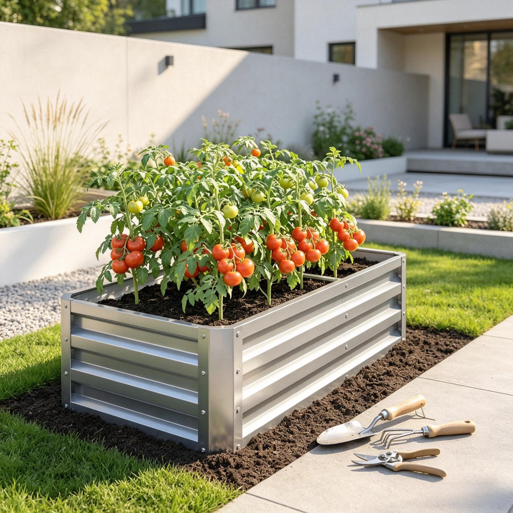 Galvanized Raised Garden Bed with Open Bottom - Silver
