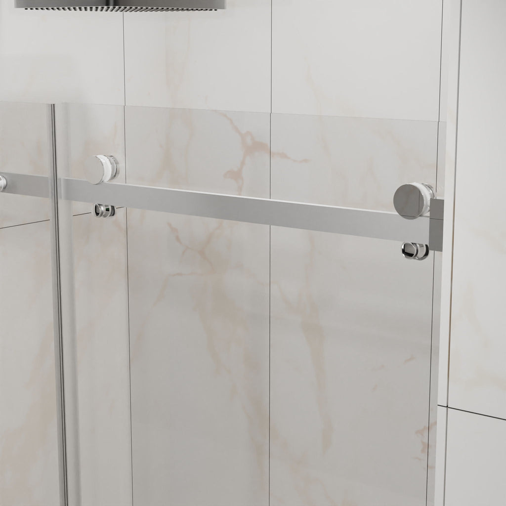 Frameless Tub Sliding Shower Door with Easy Clean Coating - Black or Pearl Silver