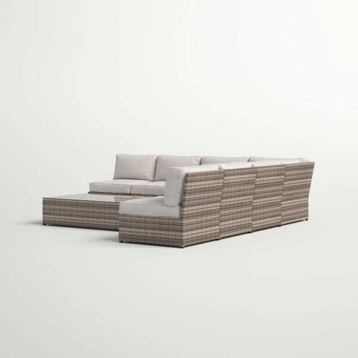Modern Patio Rattan Sectional Set with Cushions - Multiple Colors