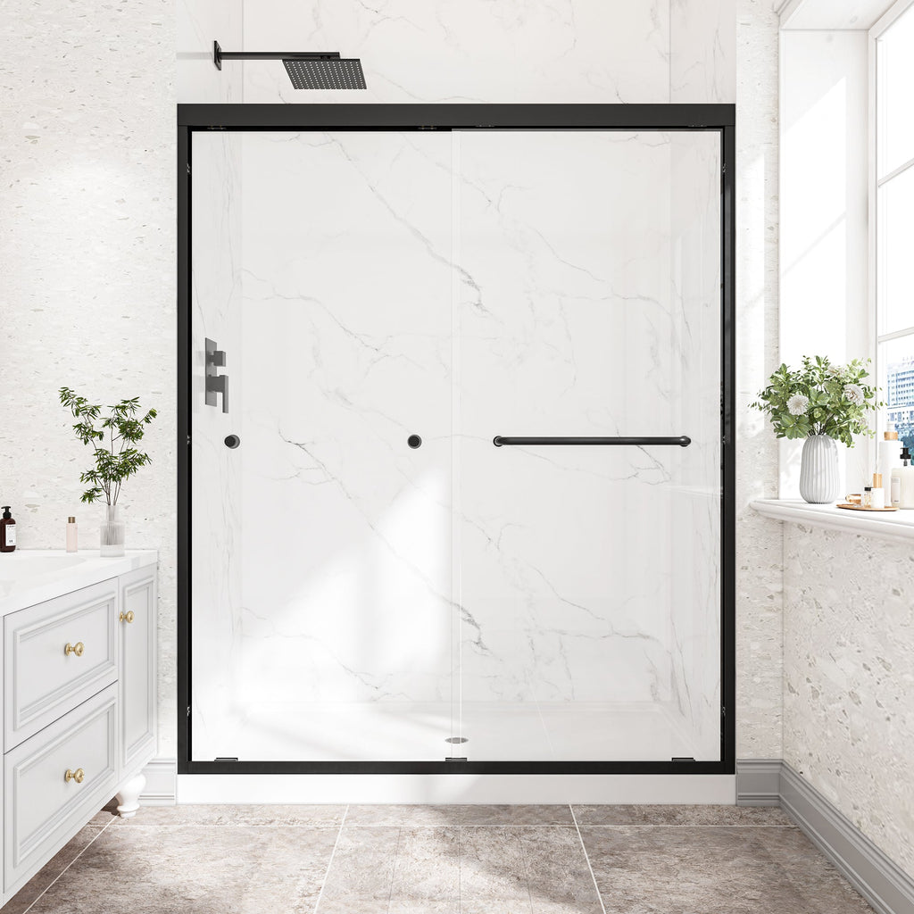 Matte Shower Door with Tempered Glass - Matte Black