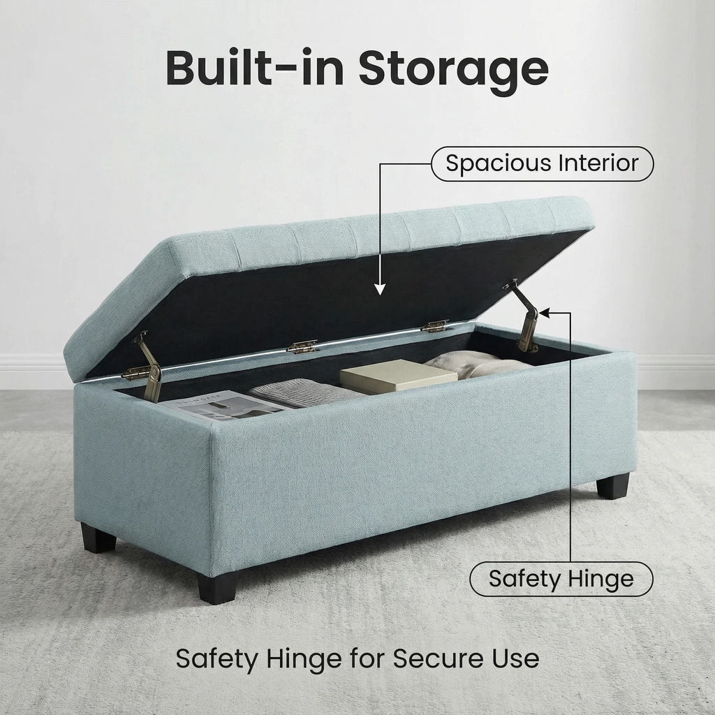 Elegant Tufted Storage Ottoman Bench with Hidden Storage - Dark Brown or Light Blue