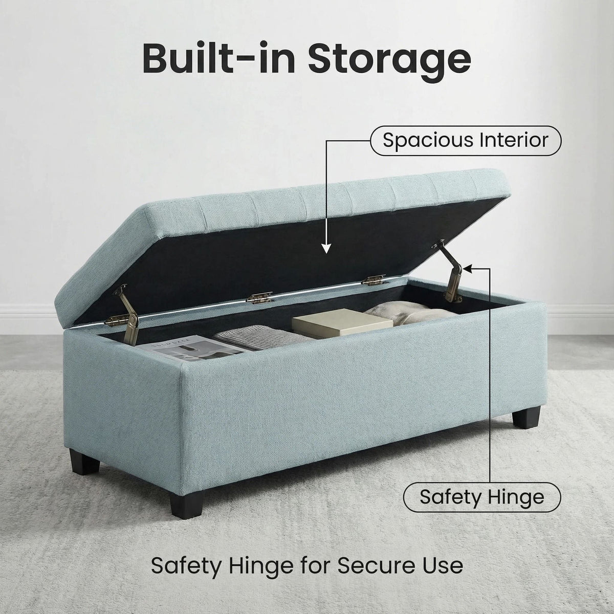 Elegant Tufted Storage Ottoman Bench with Hidden Storage - Dark Brown or Light Blue