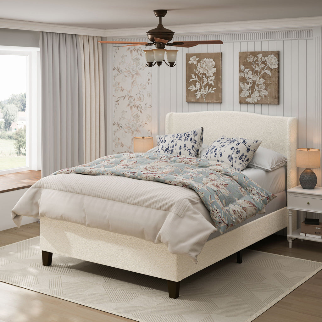 Platform Bed Frame with Tall Headboard and High Footboard - White or Gray